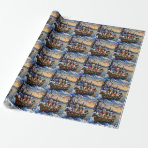 Papel De Regalo Barco de Navidad del Shih Tzu Fiesta