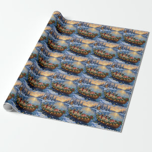 Papel De Regalo Barco de Navidad Pug Fiesta