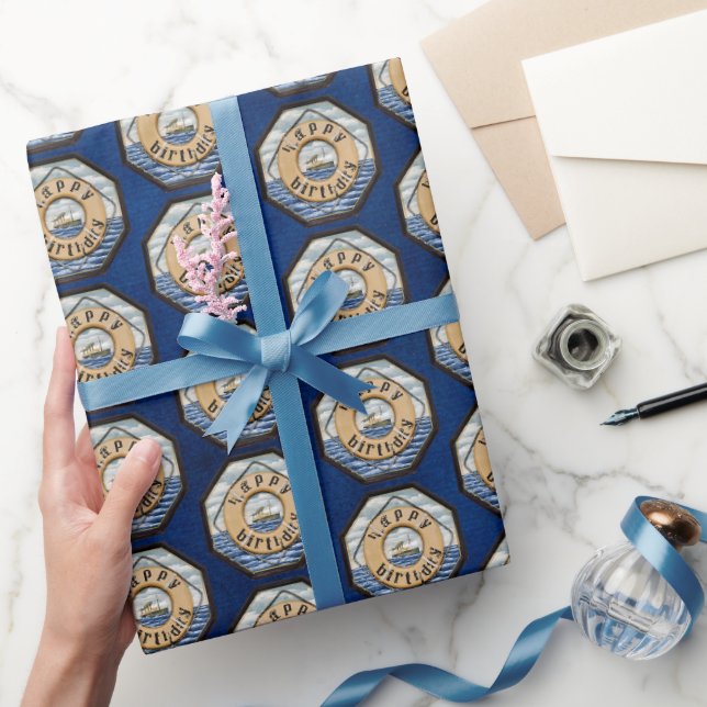 Papel De Regalo Barco de vapor antiguo con ring de cumpleaños (Regalar)