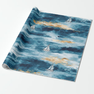 Papel De Regalo Barco de vela azul turquesa patrón de onda costera