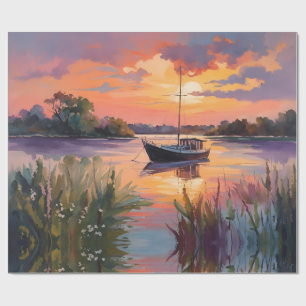Papel De Regalo Barco de vela en Sunrise Watercolor Art