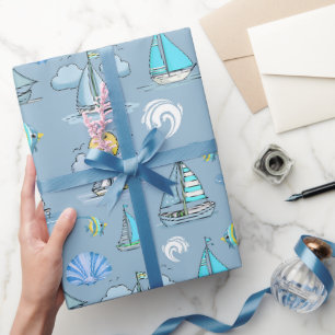 Papel de regalo barco de vela gris