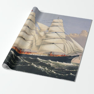 Papel De Regalo Barco de Vela Náutico Antiguo Currier & Ives