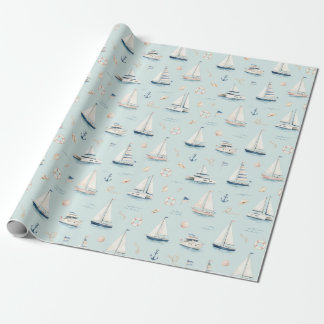 Papel De Regalo Barco de vela Yate Acuarela Regalo del océano
