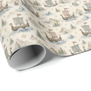 Papel De Regalo Barco vikingo acuarela