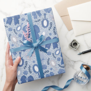 Papel De Regalo Barcos azules románticos y Rosas