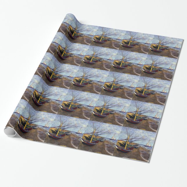 Papel De Regalo Barcos de pesca en la playa (Desenrollado)