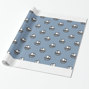 Papel De Regalo Barcos Pequeños y Lindos en Azul