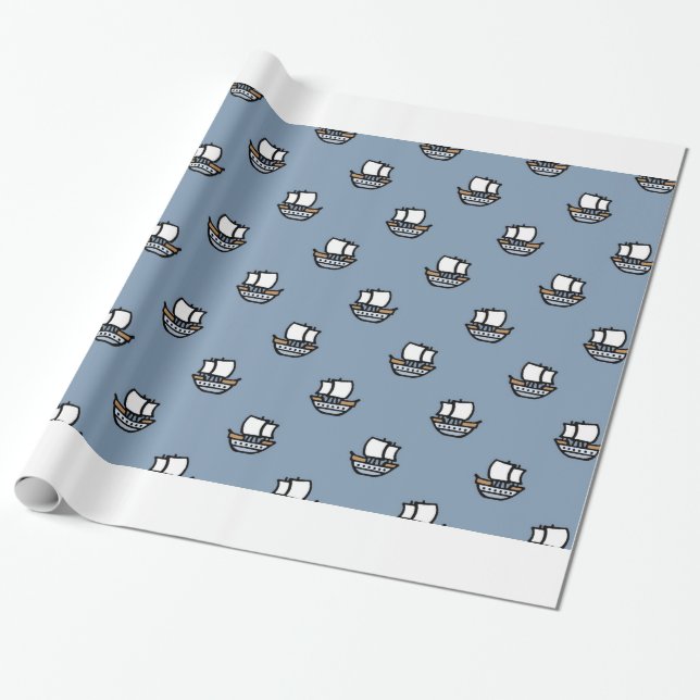 Papel De Regalo Barcos Pequeños y Lindos en Azul (Desenrollado)