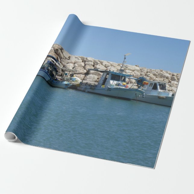 Papel De Regalo Barcos pesqueros mediterráneos en diseño de mar az (Desenrollado)