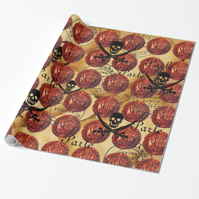 PAPEL DE REGALO BARCOS PIRATOS, LLAMADAS, ESPALDAS, MAPAS DE TRANS (Desenrollado)