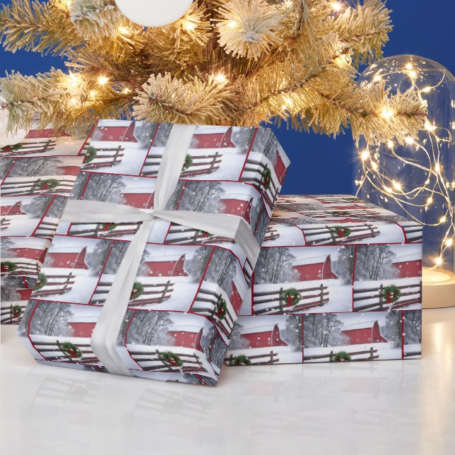 Papel De Regalo Barn de Navidades Rojos en Nieve (Vacaciones)