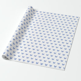 Papel De Regalo Barriadas de Chinoiserie Azul Mariposas Blancas