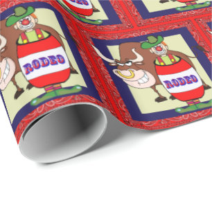 Papel De Regalo Barril y Bull occidentales del payaso del rodeo