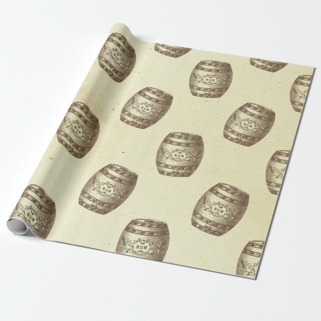 Papel De Regalo Barriles de ron antiguas en crema (Desenrollado)