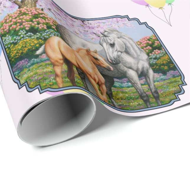 Papel De Regalo Barrio Gris de manzana Mare Palomino Foal (Esquina del rollo)