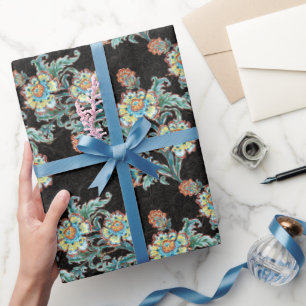 Papel De Regalo Barroco Floral Dorado Elegante