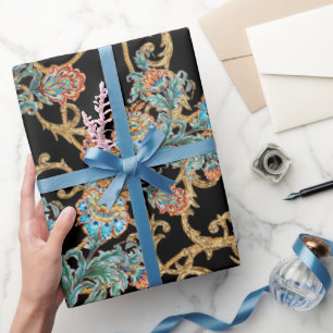 Papel De Regalo Barroco Floral Elegante Dorado