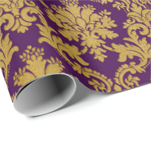 Papel De Regalo Barroco púrpura floral del ciruelo del damasco