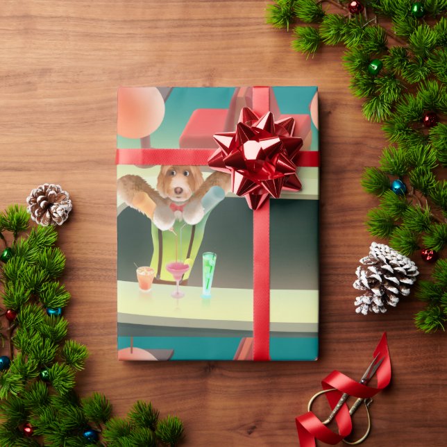 Papel De Regalo Bartending Dog in Retro Bar (Regalo de vacaciones)