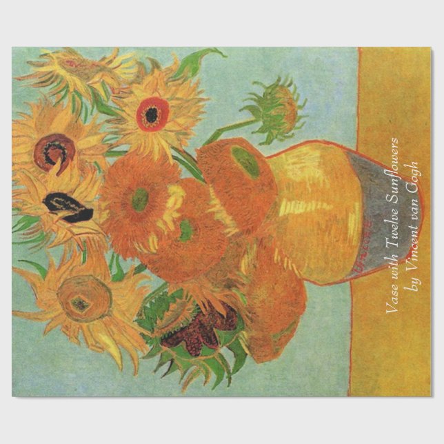Papel De Regalo Base con doce girasoles de Vincent van Gogh. (Superficie plana)