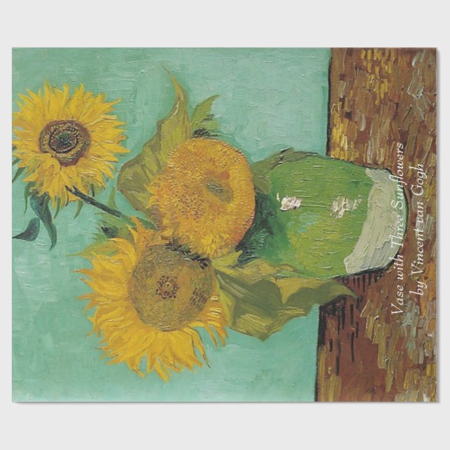 Papel De Regalo Base con tres girasoles de Vincent van Gogh. (Superficie plana)