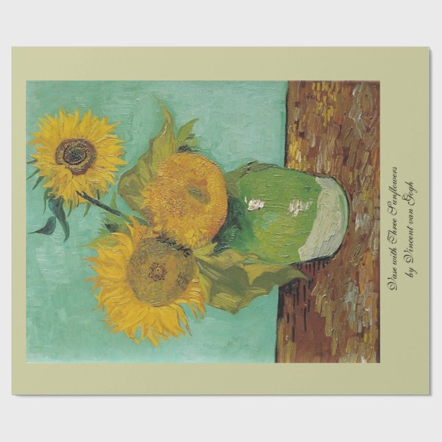 Papel De Regalo Base con tres girasoles de Vincent van Gogh. (Superficie plana)