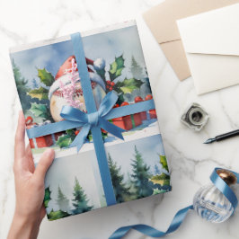 Papel De Regalo Baseball Christmas themed with Santa Hat