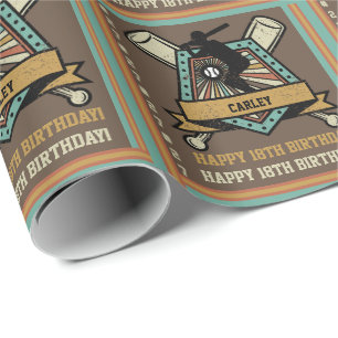 Papel De Regalo Baseball Softball Nombre Edad Número de Años Cumpl