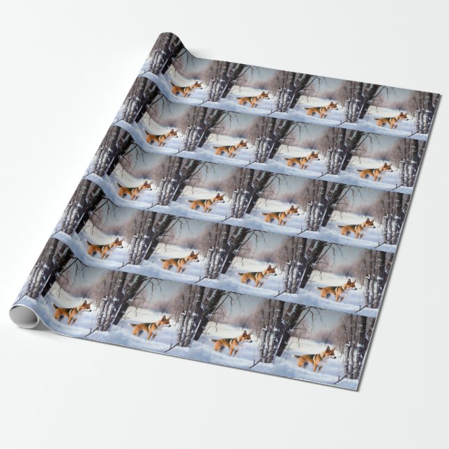 Papel De Regalo Basenji deja que nieve Navidades (Desenrollado)