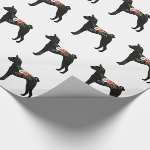 Papel De Regalo Basenji Raza de Perro Boho Floral Silhouette