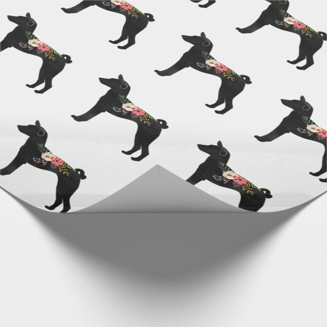 Papel De Regalo Basenji Raza de Perro Boho Floral Silhouette (Esquina)