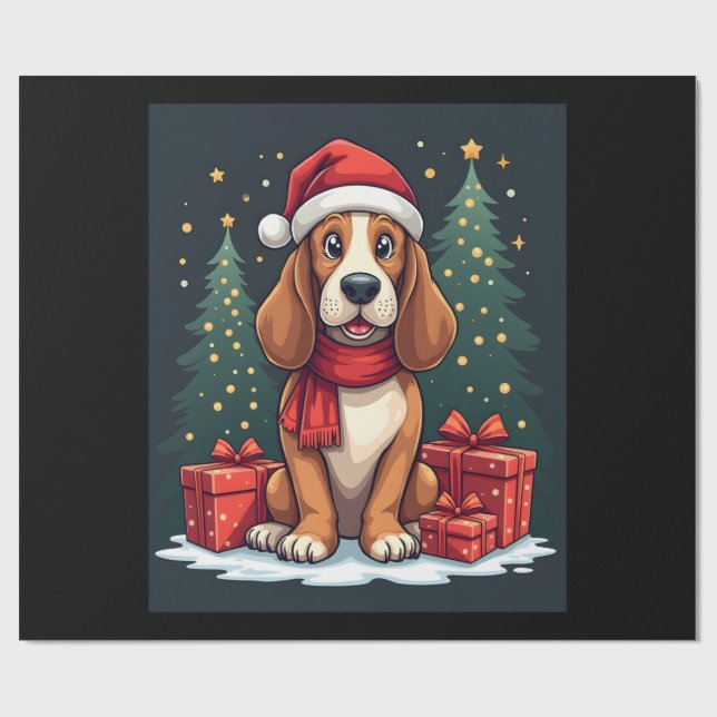 Papel De Regalo Basset Hound Dog Christmas Parties Santa Dog Lover (Superficie plana)