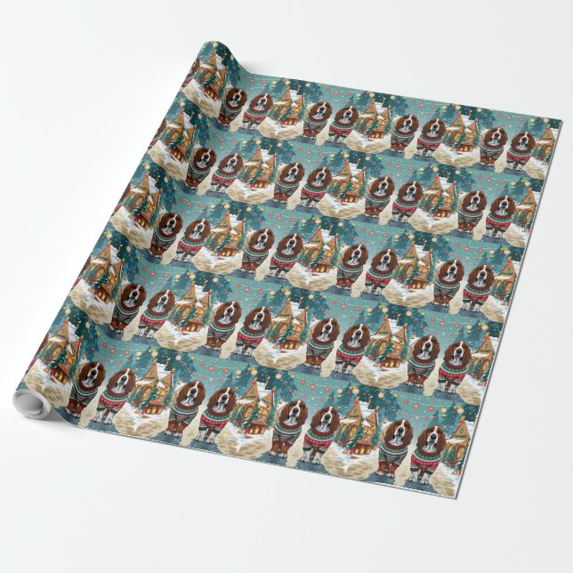 Papel De Regalo Basset Hound Dogs Christmas Snow Holiday (Desenrollado)