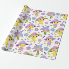 PAPEL DE REGALO BASTANTE AMARILLO CON GORRAS Y FLORES