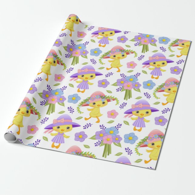 PAPEL DE REGALO BASTANTE AMARILLO CON GORRAS Y FLORES (Desenrollado)
