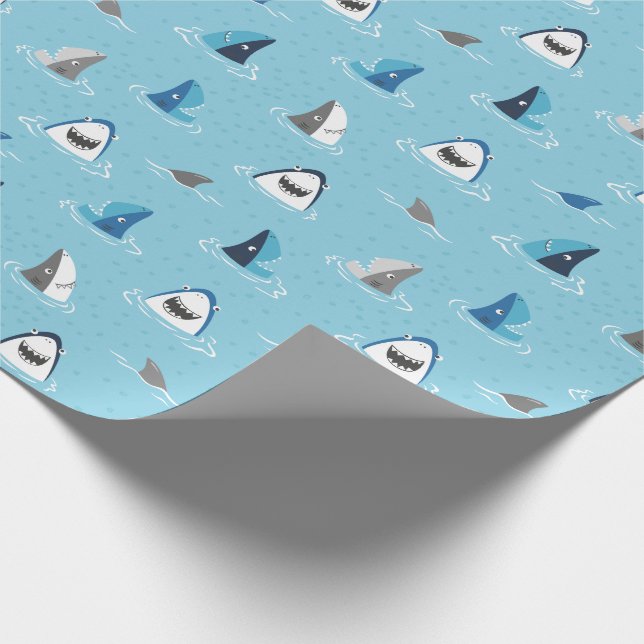 Papel De Regalo Bastante graciosos tiburones con azul claro (Esquina)