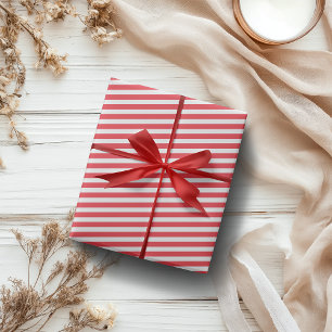 Papel De Regalo Bastón de Caramelo Rojo y Blanco Rayado Horizontal