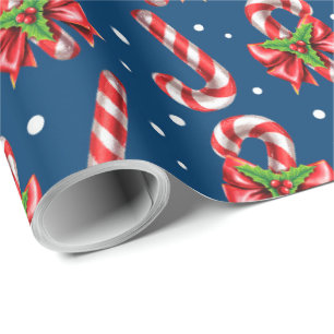 Papel De Regalo Bastones de caramelo en azul
