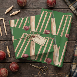 Papel De Regalo Bate y pelota de cricket clásicos con acuarela