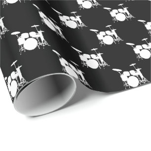 Papel De Regalo Batería blanca sobre negro