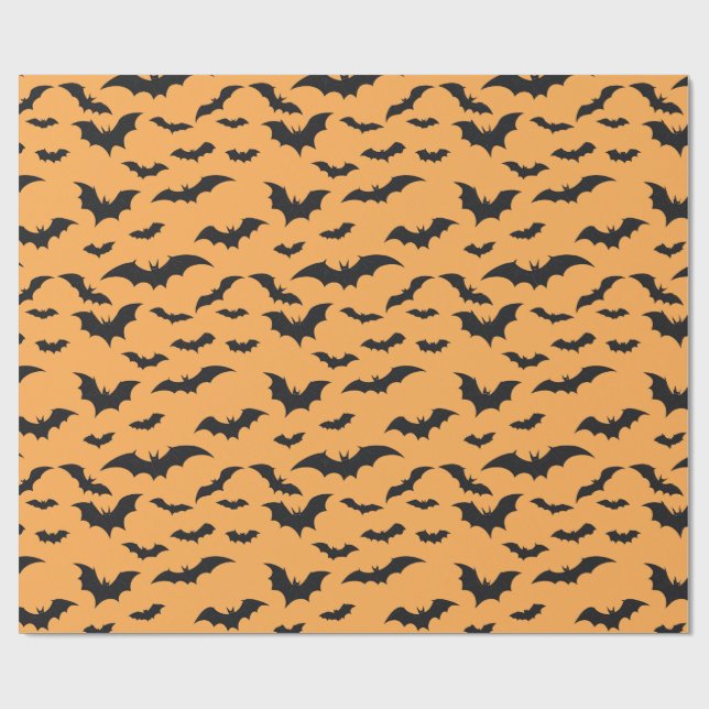 Papel De Regalo Bates de Halloween con antecedentes naranjas (Superficie plana)