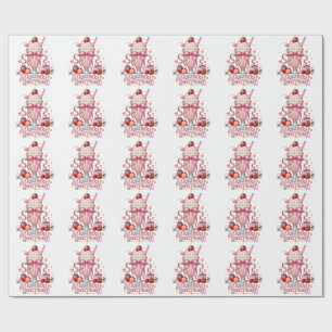 Papel De Regalo Batido de Fresa Dulce Postre Rosa Adorable
