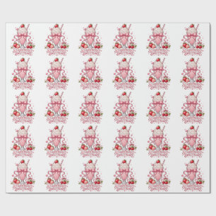 Papel De Regalo Batido de Fresa Rosado Postre Adorable