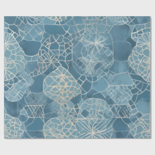 Papel De Regalo Batik Geométrico Botánico Azul