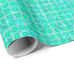 Papel De Regalo Batik tribal - aqua y turquesa con blanco
