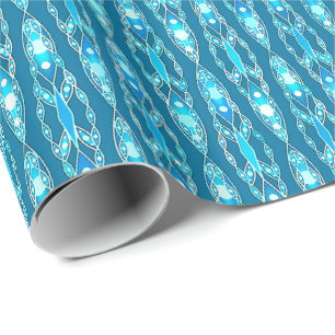 Papel De Regalo Batik tribal - azul y aguamarina de océano