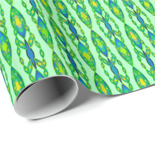 Papel De Regalo Batik tribal - Moneda, verde esmeralda y azul