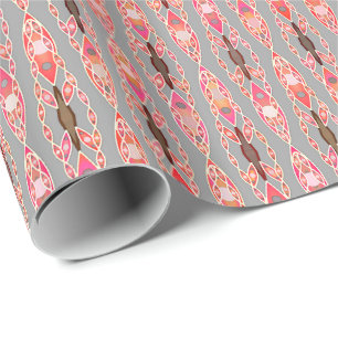 Papel De Regalo Batik tribal - Rosa coral y gris plateado