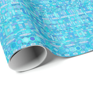 Papel De Regalo Batik tribal - tonos azul turquesa